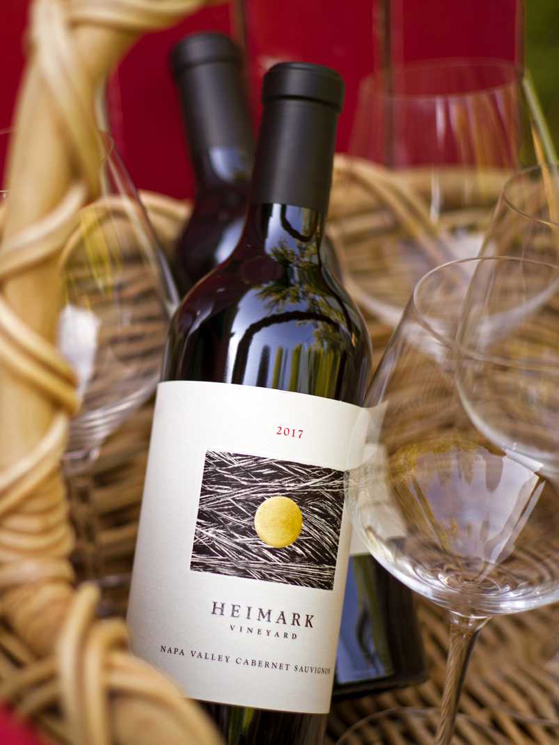 2017 Heimark Cabernet Sauvignon wine bottles and glasses